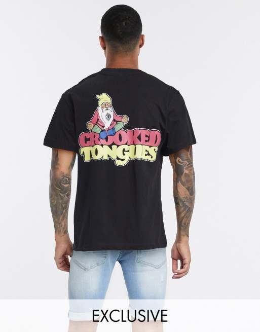 Crooked Tongues - T-shirt met kabouterprint in zwart