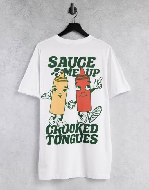 Crooked Tongues - T-shirt met 'Sauce Me Up' print in wit