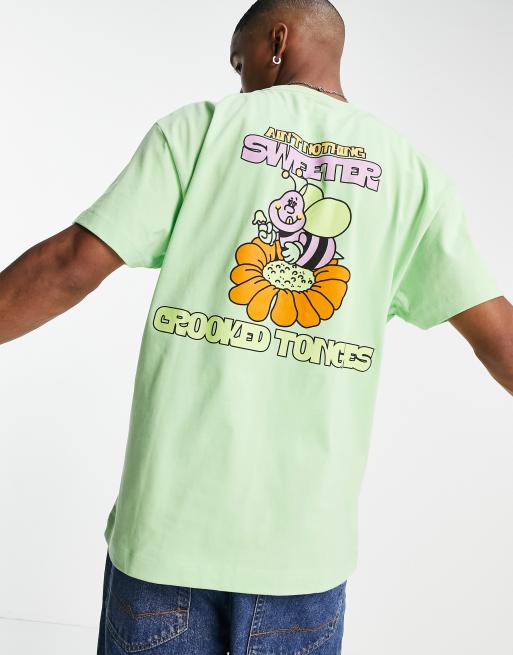 Crooked Tongues – T-Shirt mit süßem Bienenprint in Grün