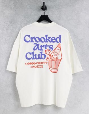 Homme Crooked Tongues - T-shirt oversize à motif Art Club - Blanc