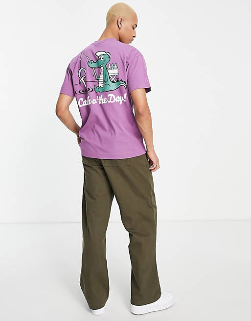 Crooked Tongues t-shirt with catch of the day print in purple