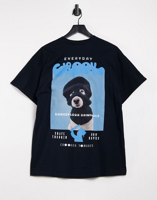 Crooked Tongues t-shirt with dog criminal back print in black
