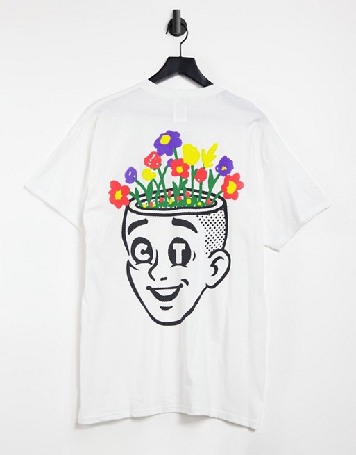 Crooked Tongues t-shirt with flower head back print in white