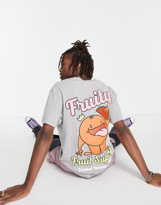 Crooked Tongues t-shirt with fruity character print in grey