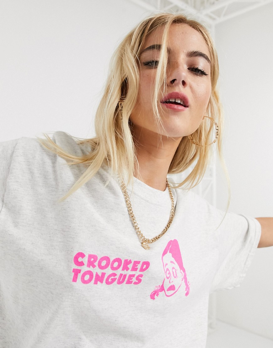 Crooked Tongues t-shirt with girl print-Grey