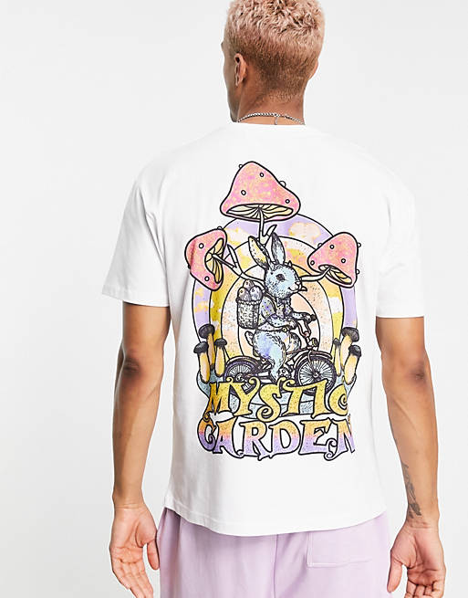 Crooked Tongues t-shirt with glitter mystic garden print in white