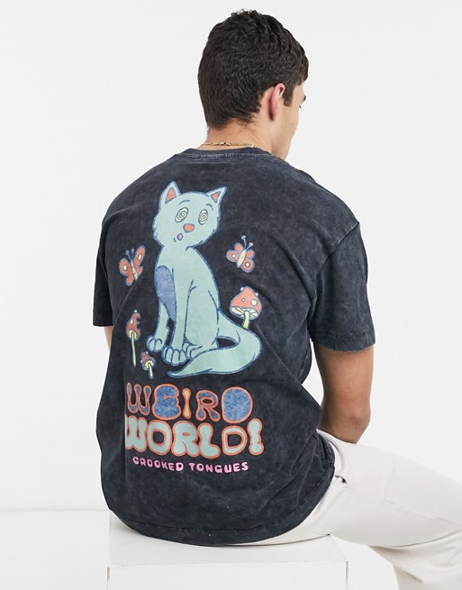 Crooked Tongues t-shirt with large weird world print