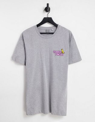 Crooked Tongues t-shirt with logo cat print in grey