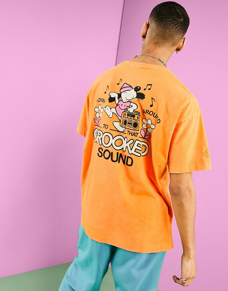 Crooked Tongues T shirt with logo sound print in orange