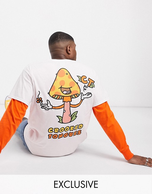 Crooked Tongues t-shirt with mushroom back print in orange