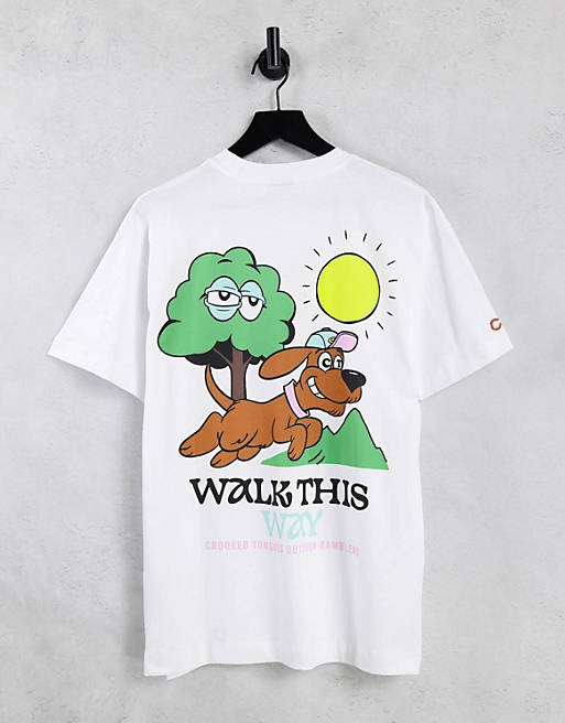 Men Crooked Tongues t-shirt with walk this way graphic print in white 