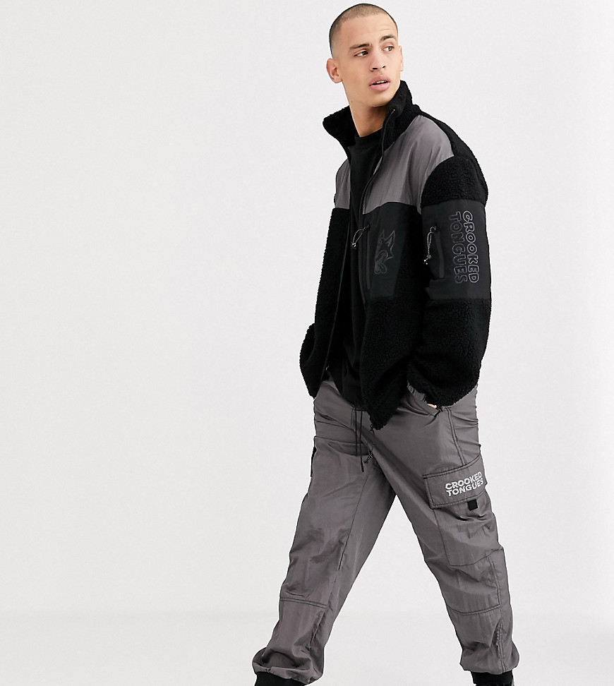 Crooked Tongues technical jogger in grey with cargo pockets