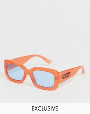 Crooked Tongues - Uniseks zonnebril met dik montuur in neon oranje-Geel