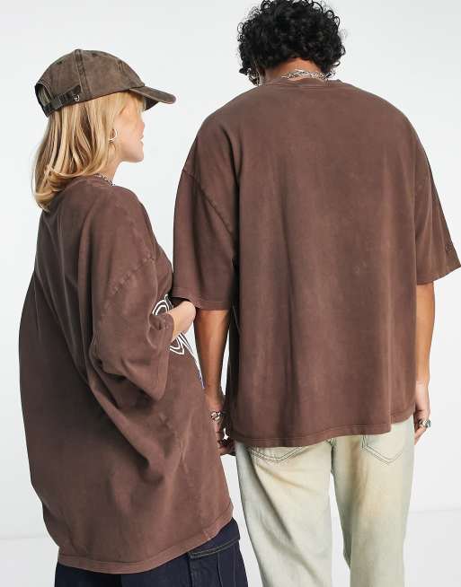 Crooked Tongues – Unisex – Brun t-shirt i oversize med grafiskt tryck, 2 av 4