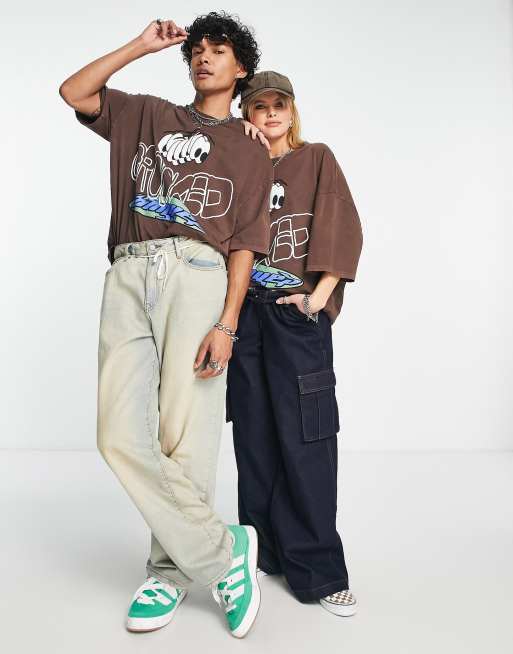 Crooked Tongues – Unisex – Brun t-shirt i oversize med grafiskt tryck, 4 av 4