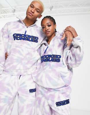 Crooked Tongues Crooked Tongues unisex co-ord oversized fleece sweatshirt in tie dye-Purple