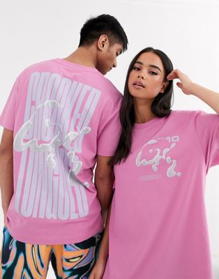 Crooked Tongues – Unisex – Oversize-t-shirt med logga baktill och metallic-färgat mönster-Rosa