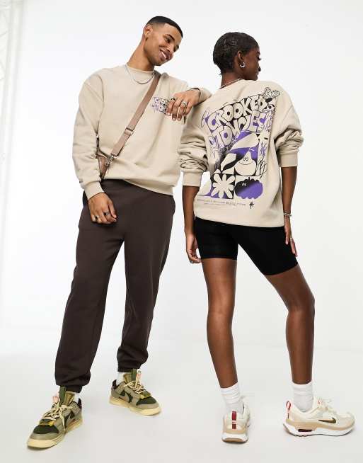 Crooked Tongues unisex oversized sweatshirt in beige with back print