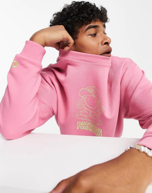 Crooked Tongues unisex oversized sweatshirt with CT man neon print in pink  | ASOS