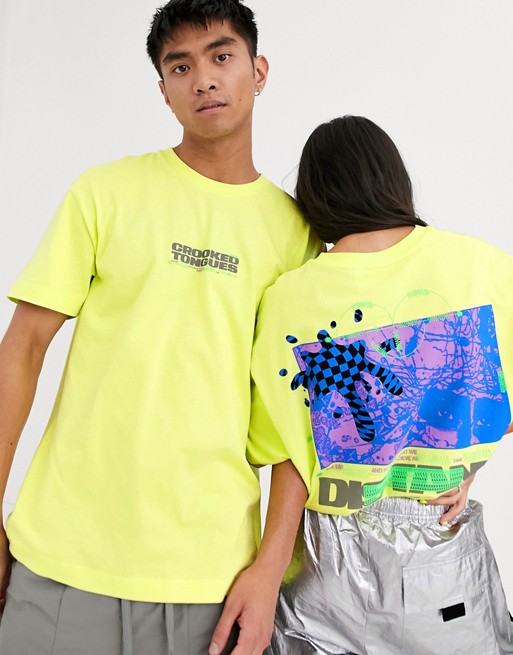 Crooked Tongues unisex oversized t-shirt in neon