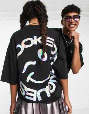 Crooked Tongues Unisex oversized t-shirt with large iridescent back print in black