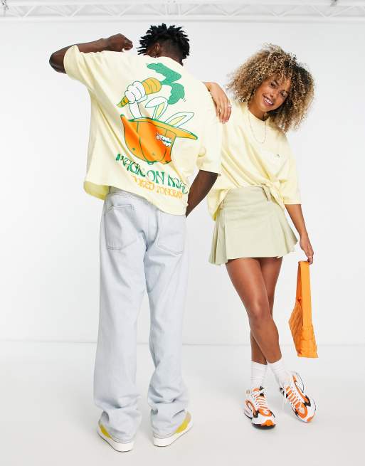 Crooked Tongues unisex oversized t-shirt with magic hat back graphic print in yellow