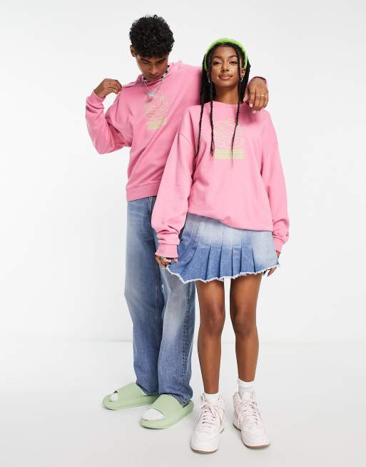 Crooked Tongues – Unisex – Rosa sweatshirt i oversize med neontryck 