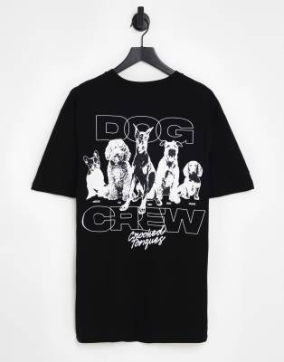 Crooked Tongues unisex T-shirt with back photographic dog print in black