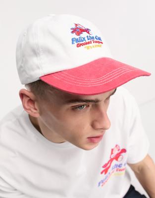 Crooked Tongues x Felix - Casquette de baseball douce au toucher avec visière contrastante - Écru/rouge