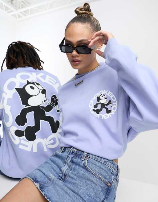 Crooked Tongues X Felix The Cat Oversize Sweatshirt In Hellblau Mit