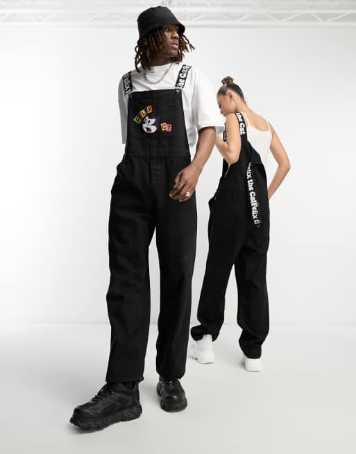 Crooked Tongues x Felix the Cat - Salopette in denim nera