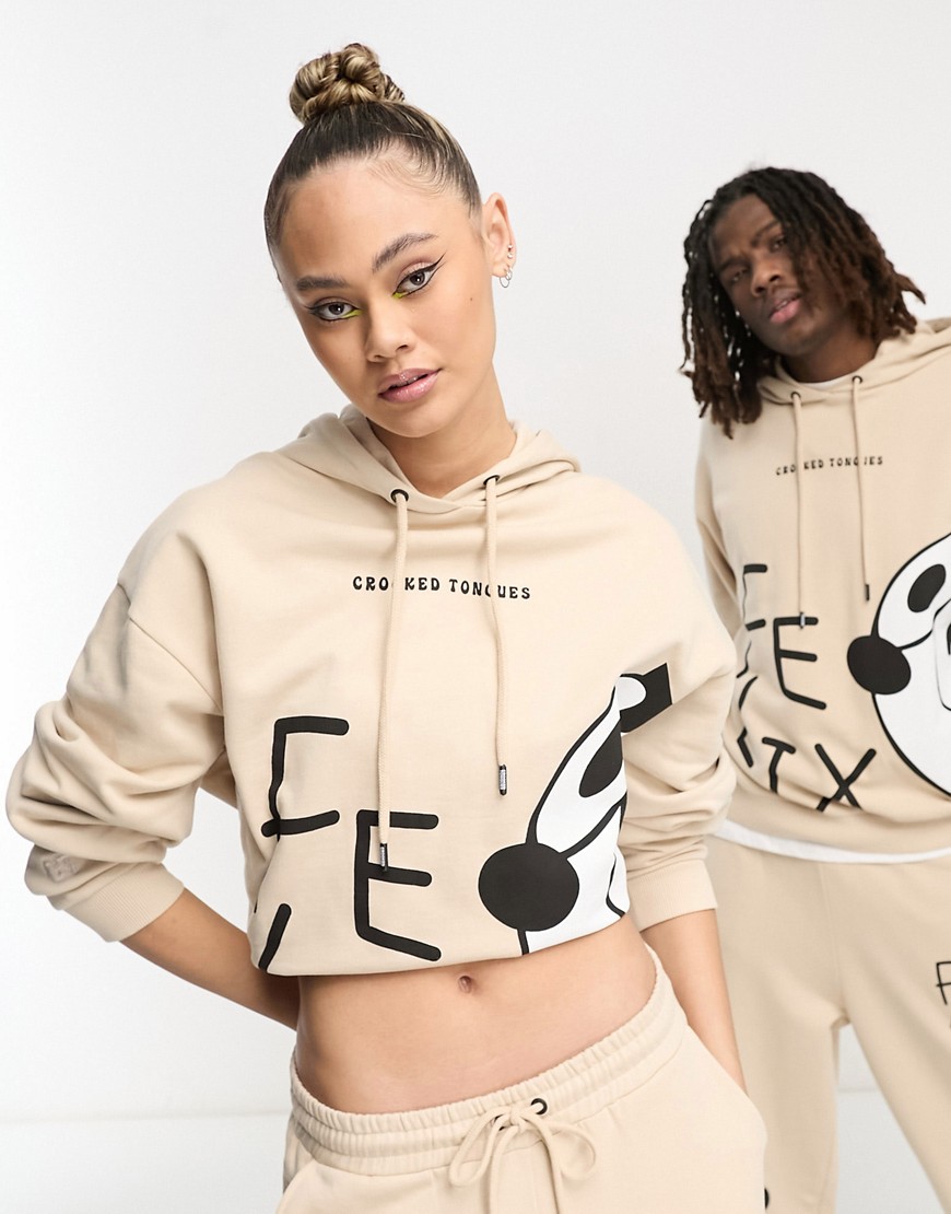 Crooked Tongues x Felix the Cat unisex co-ord oversized hoodie with large scale logo and graphic prints in stone-Neutral