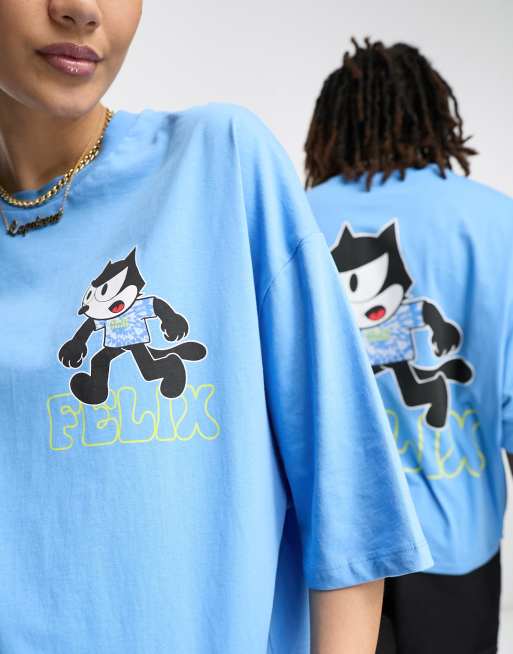 Crooked Tongues x Felix the Cat Unisex oversized T-shirt with graphic prints  in blue