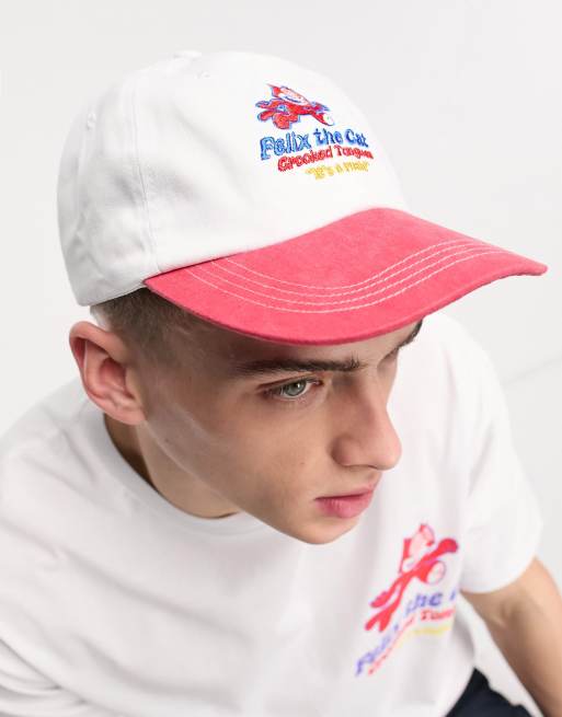 Crooked Tongues x Felix - Zachte baseballpet met contrasterende klep in ecru en rood