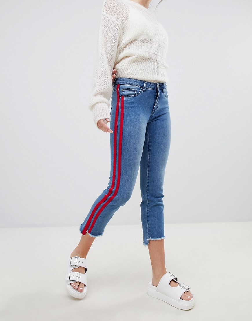 Crop-jeans med lige ben og sportsstribe fra Only-Blå