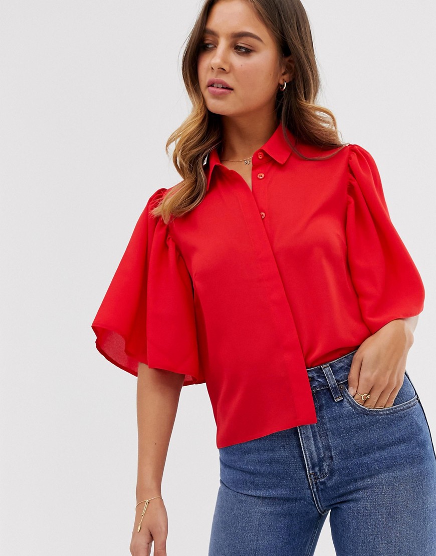 Cropped bluse med flagrende ærmer fra ASOS DESIGN-Rød