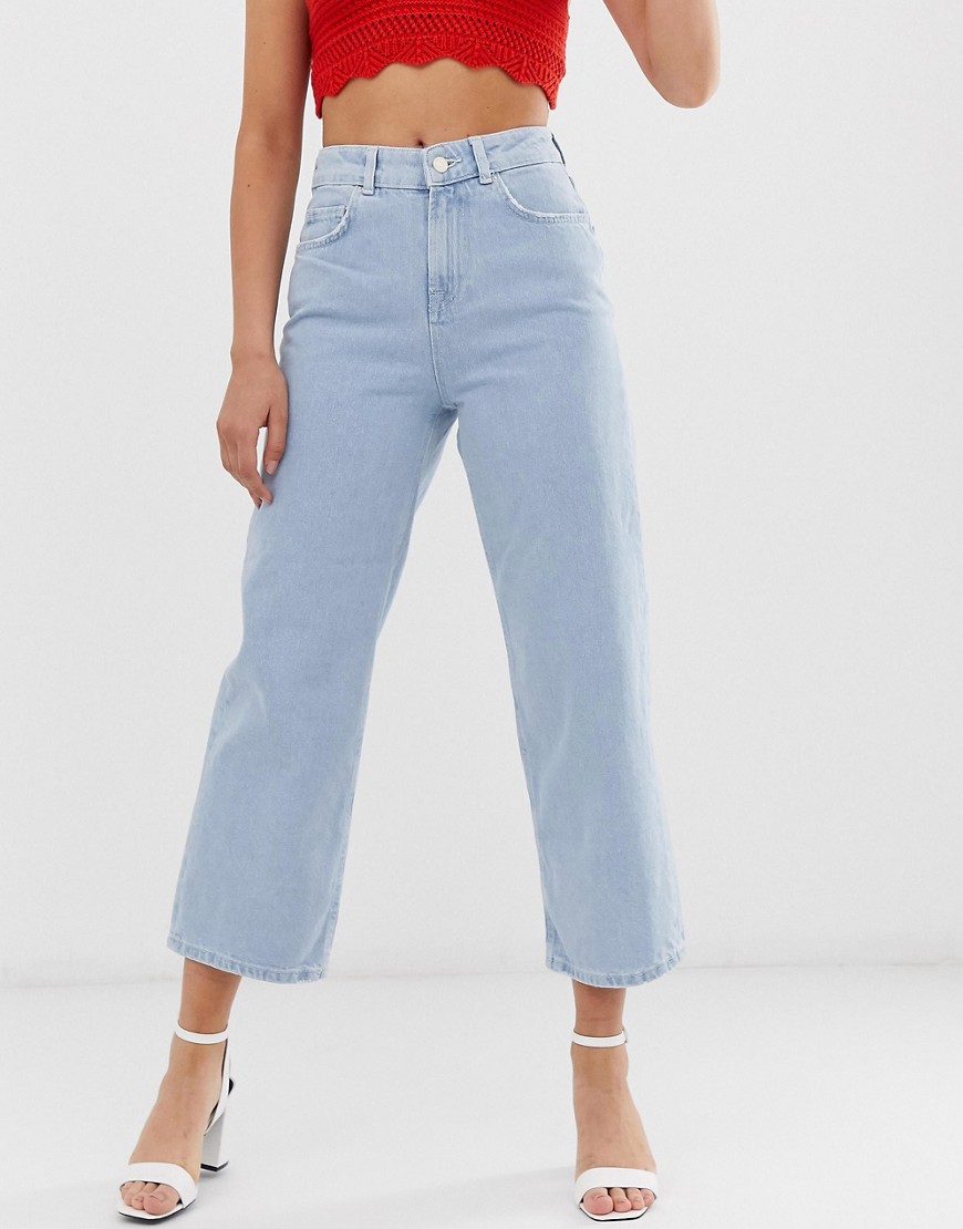 Cropped jeans med vide ben fra Pieces-Blå