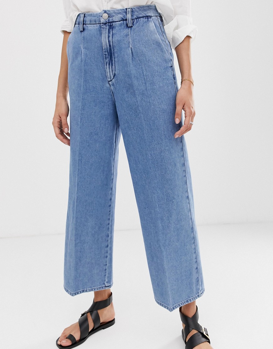 Cropped jeans med vide ben fra Selected Femme-Blå