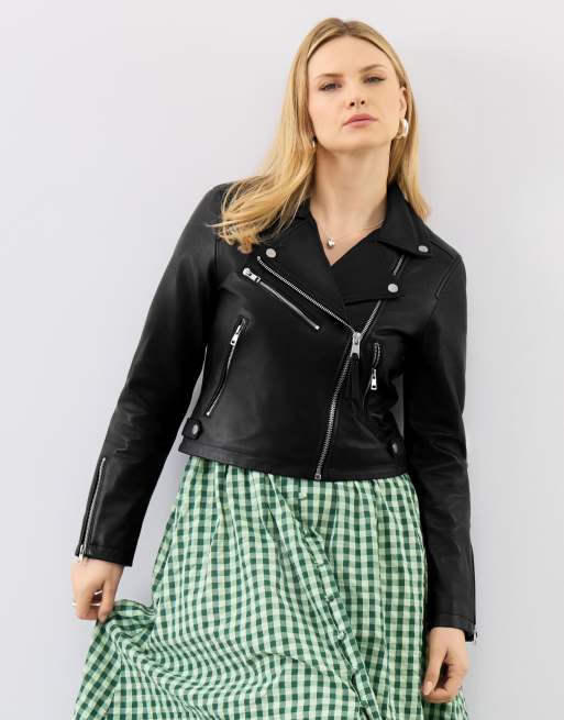 Cropped real leather biker jacket, 3 of 5