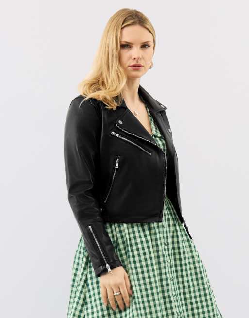 Cropped real leather biker jacket, 4 of 5