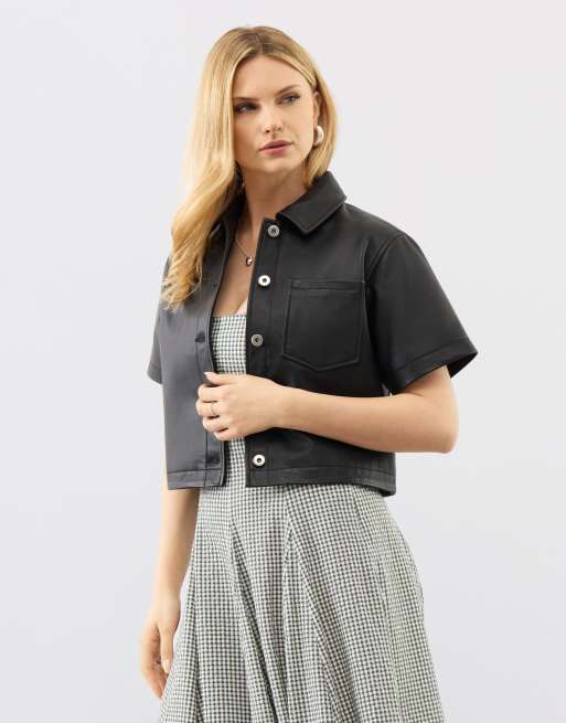 Cropped real leather shirt co-ord, 5 of 5