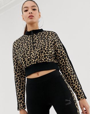 Cropped sweatshirt med gepardprint fra Puma-Sort