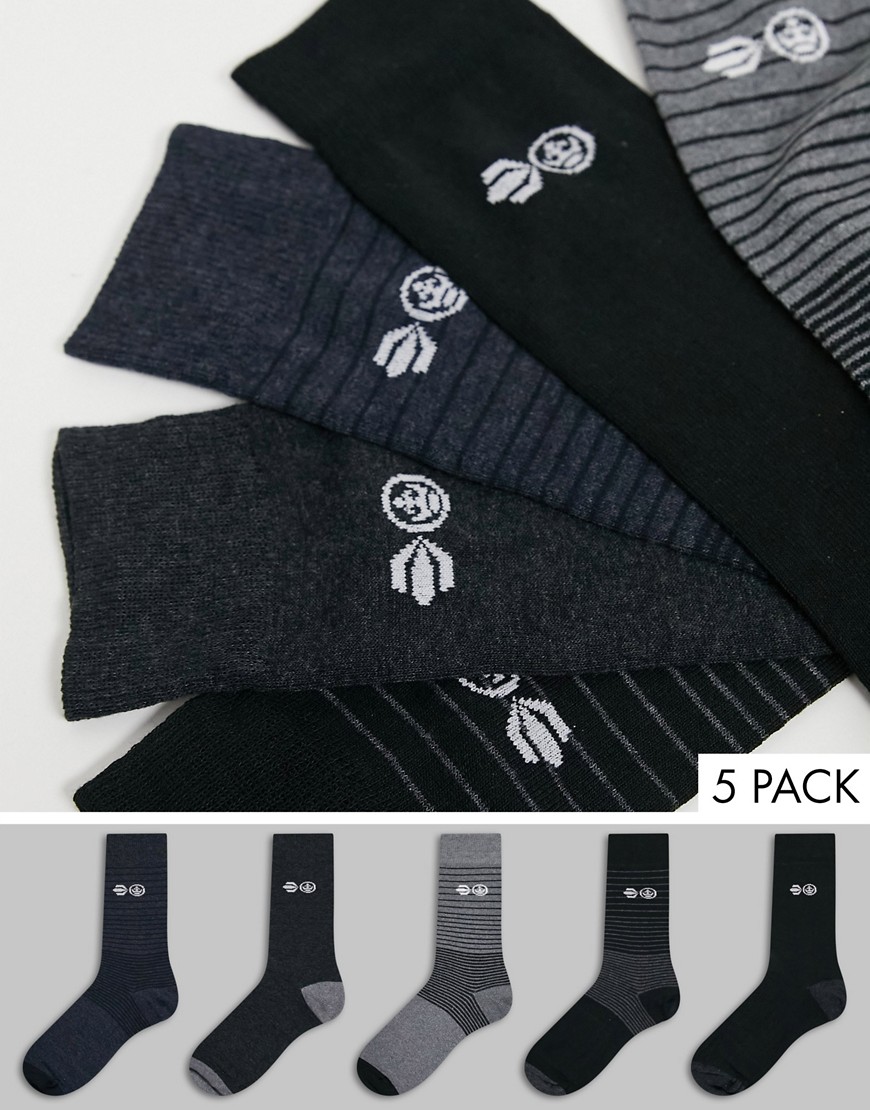Crosshatch Barnby 5 pack socks in grey