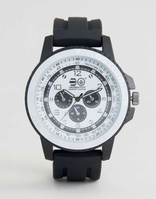 Crosshatch Black Watch with White Dial with Imitation Inner Dials | ASOS