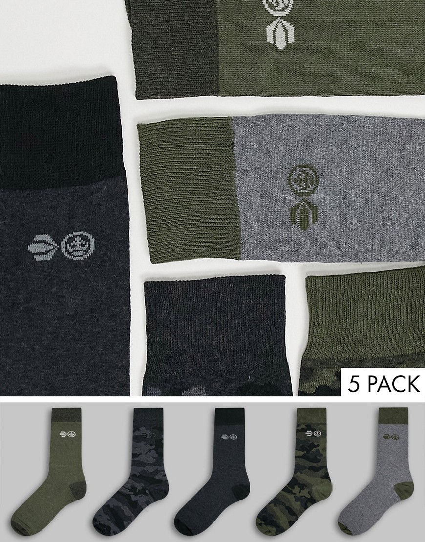 Crosshatch Mossdale 5 pack socks in grey