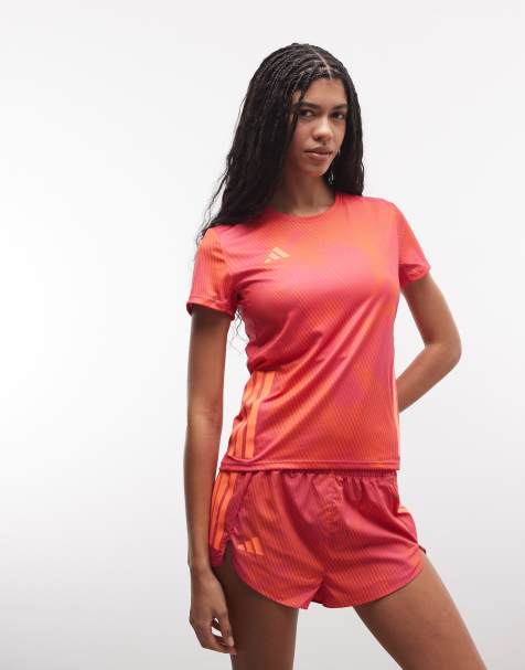 adidas Running tee in pink and orange