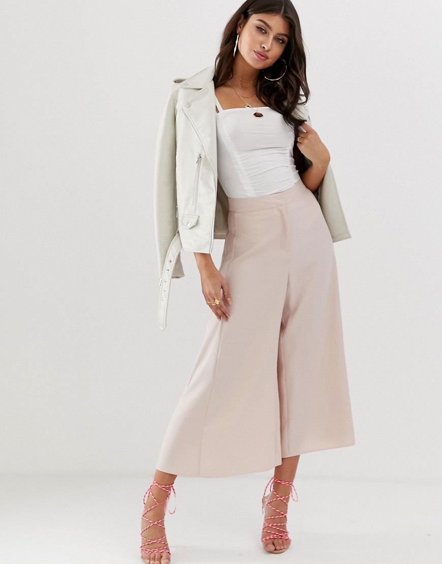 Culottes-bukser med riflet kant fra ASOS DESIGN-Pink