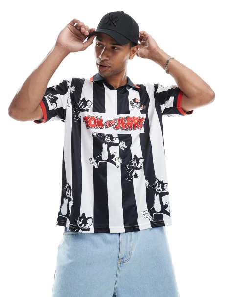 Cult Classics – Czarno-biały T-shirt oversize w sportowym stylu z motywem Toma i Jerry'ego - view 1