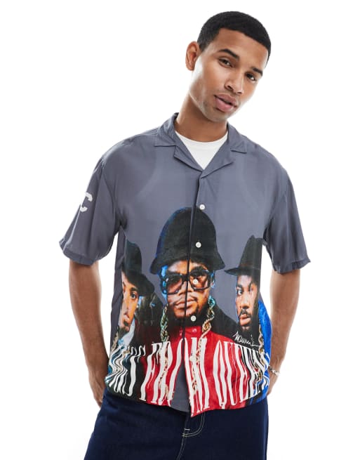 Cult Classics – Oversize-Hemd in Grau mit Run DMC-Motiv