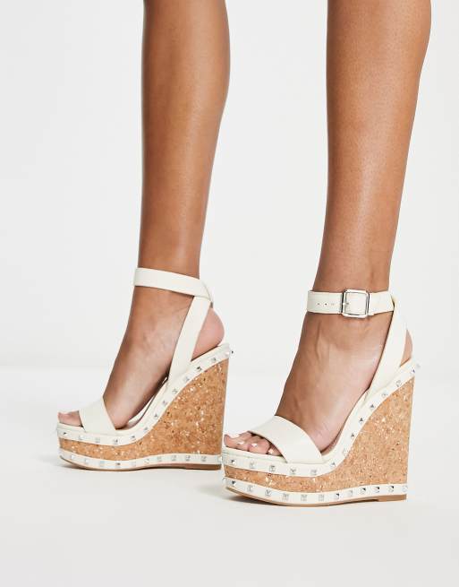 Aspirar Actual Isaac Cuñas color hueso de cuero y corcho con detalle de tachuelas Behati de Steve  Madden | ASOS